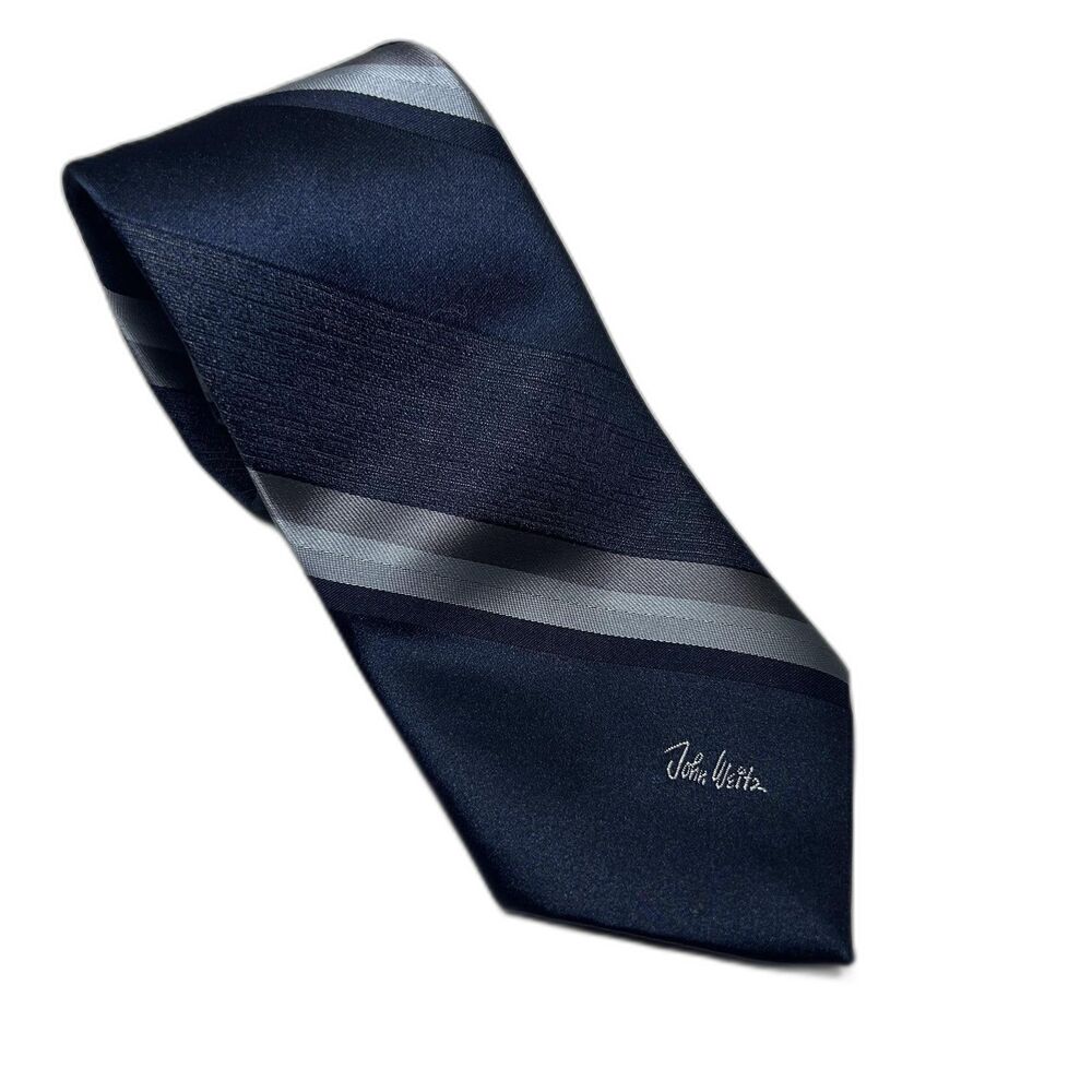 John Weitz Tie Men's One Size Blue Striped Classic Pointed Polyester Silk USA